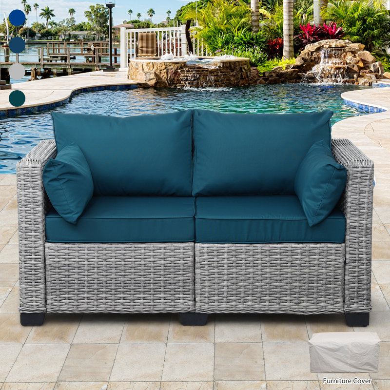 Hokku Designs Colell Outdoor Furniture Loveseat Patio 2 Seater Couch Small Sofa No Slip Cushions Pillows Waterproof Cover Wayfair